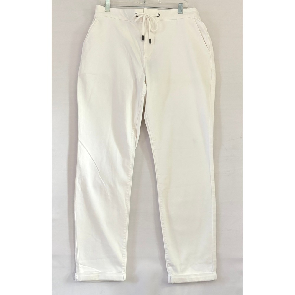 Paige Mayslie White Drawstring Jogger Pants Slim Leg Rolled Cuff Size 36